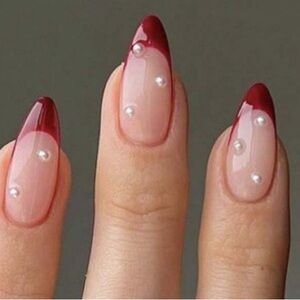 Chic Burgundy Press-On Nails with Pearl Details